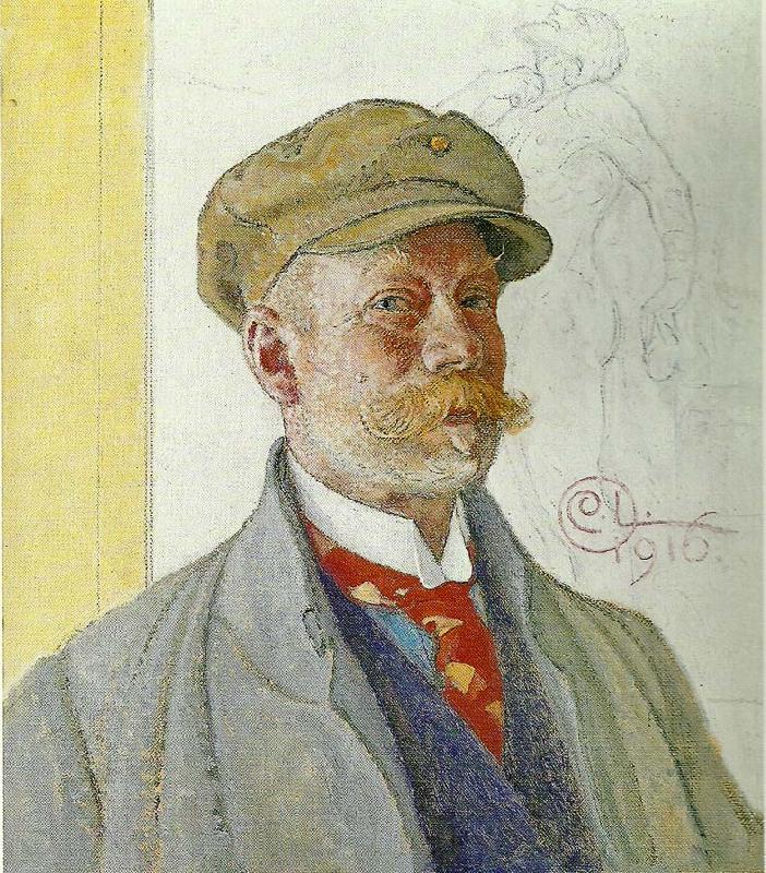 Carl Larsson sjalvportratt-sjalvportratt med kung domalde Norge oil painting art